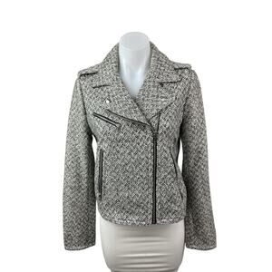 Gap Women's Gray Chevron Wool Long Sleeve Zip Up Moto Biker Coat Jacket Size S